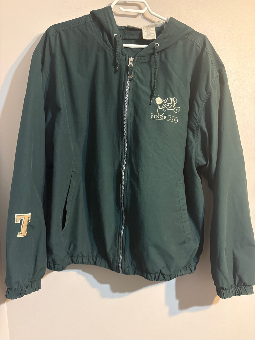 Vintage Disney Store Tigger Forest Green Hooded Varsity Windbreaker Jacket- L